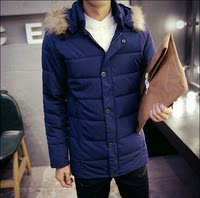 冬季新款青少年韩版修身中长款棉衣时尚休闲棉袄加绒保暖潮男外套