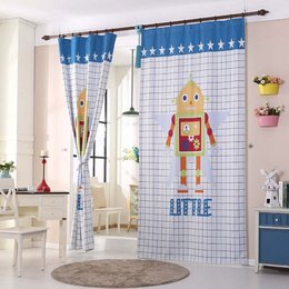 高遮光韩版3D印花儿童房客厅卧室日式机器人幼儿园成品窗帘特价