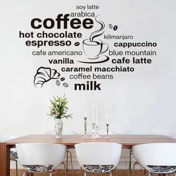 包邮黑色创意字母Coffee咖啡厅酒吧前台墙面装饰墙贴组合自粘贴画