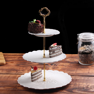 HYU下午茶点心架欧式三层陶瓷水果盘客厅创意蛋糕架干果甜品托盘
