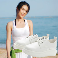 潮2015韩版小白鞋女系带夏秋季中跟厚底松糕单鞋平跟单鞋休闲女鞋