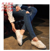 韩国代购女鞋五角星羊皮做旧单鞋休闲浅口平底鞋低帮运动单鞋