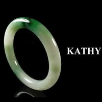 【KATHY JADE】冰种帶翠綠翡翠珠寶圓骨鐲《58mm》《A貨》包邮