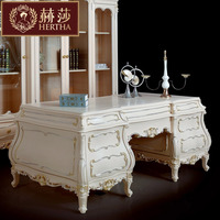 赫莎宫廷法式家具欧式实木书桌家用复古写字台Y6高档白色电脑桌