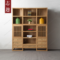 书柜 茶展柜 简易置物架 实木简约 老榆木免漆 中式原木 茶室定制