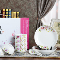 创意陶瓷碗勺盘套装韩式骨瓷青花瓷器红花瓷礼品套装送礼定制