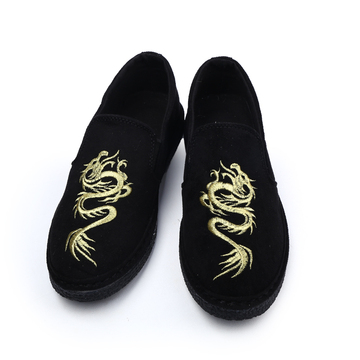 中国风男鞋亚麻鞋复古中式手工布鞋圆头低帮休闲鞋刺绣龙民族风