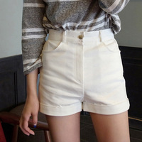 韩国stylenanda同款全棉高腰白色女式牛仔裤水洗弹力棉牛仔短裤