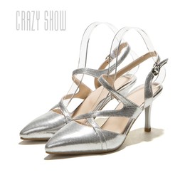 crazyshow2015年夏季欧美纯色透气防滑耐磨舒套脚高跟细跟凉鞋女