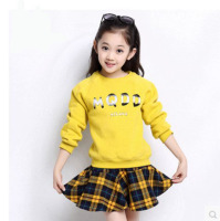 童装2015新款春秋韩版中大女童套装纯棉儿童长袖长袖格子裙两件套