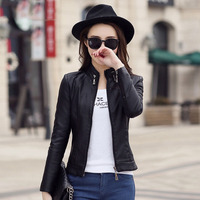 2016新款春装PU皮衣女韩版修身黑色短款机车皮夹克上衣女士外套潮