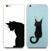 不二黑猫iPhone5 5s 6 6plus喵星人手机壳 苹果tpu硅胶情侣软壳套