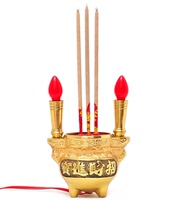 铜电香炉铜电烛灯一套电子香炉财神灯财神炉电烛台佛具用品电蜡烛