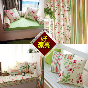 樱花条纹沙发布料定做垫垫子纯色纯棉帆布棉布田园印染植物花卉