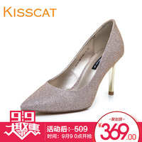 接吻猫2015新品时尚欧美晚宴鞋细跟高跟浅口尖头单鞋D55123-03