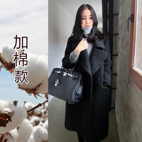 【加棉加厚】韩国大码黑色毛呢外套中长款加厚宽松羊毛呢子大衣女