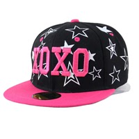 奥意玛XOXO字母刺绣棒球帽EXO粉丝后援团时尚男女平沿嘻哈帽潮