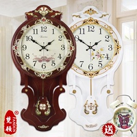 欧式客厅挂钟大号表实木复古静音卧室现代时尚时钟创意简约圆钟表