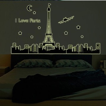 可移除墙贴纸 伦敦巴黎铁塔夜光贴荧光贴 宿舍客厅卧室温馨贴包邮