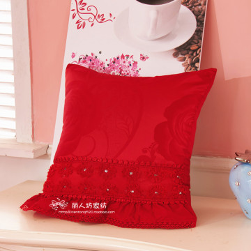 贡缎提花 婚庆大红色韩式公主全棉方枕方形枕靠枕靠垫抱枕 抱枕套