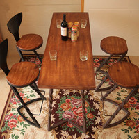 吧台椅复古美式酒吧台铁艺高脚椅 实木做旧创意前台餐椅咖啡椅子