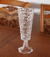 新款高脚杯水晶花瓶/欧式透明水培花瓶/加厚锥型冰纹花插花器