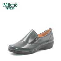 Mileno/米莲诺秋款舒适真牛皮坡跟女单鞋简约休闲妈妈鞋M163540