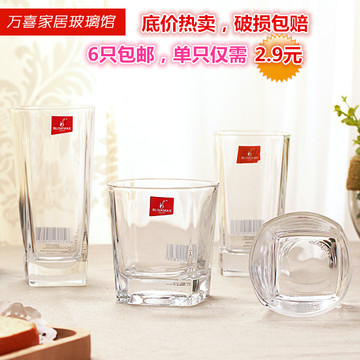 6只包邮正品超厚玻璃杯水杯泡茶杯透明杯子创意耐热八角杯子套装
