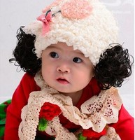 韩版宝宝冬季帽子婴儿假发帽女童加绒加厚公主帽1-2-4-8岁包邮