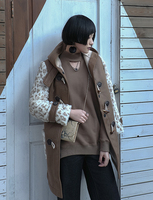 moya susu 2015新 独家设计 皮草袖 皮毛一体牛角扣豹纹袖大衣