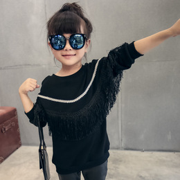 2015新款韩版女童套头打底衫时尚流苏加绒加厚卫衣