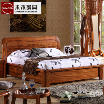 米木家具 现代中式全实木床1.5 1.8米双人床 储物高箱大床包邮12A