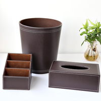 皮革多功能收纳 高档商务办公用品套装 创意时尚垃圾桶 纸巾盒T78