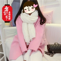 2015秋冬新款女装韩版甜美气质粉色小香风宽松显瘦中长款毛呢外套