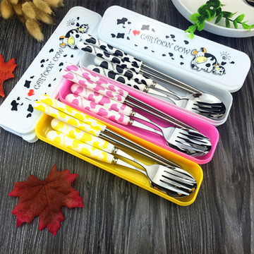 旅行学生筷子勺子叉子套装便携餐具不锈钢携带餐具盒便携餐具包邮