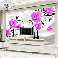 一见如故 简约现代3D玫瑰花抽象电视背景墙壁纸 环保定制