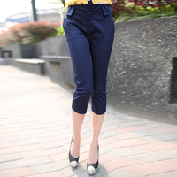 简朵夏季女装深蓝色修身款显瘦高腰直筒七分裤 C32108