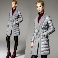 2015冬季新品欧美高端奢华貂绒拼接系带翻领修身显瘦保暖女棉外套