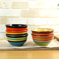 厂家直销 创意韩式陶瓷碗福寿碗4.5寸吃饭碗汤碗彩虹碗色釉碗