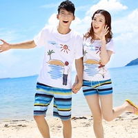 海边沙滩qlz情侣装夏装修身t恤2015款创意韩国休闲上衣速干裤套装