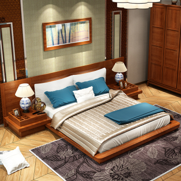 中式实木家具东南亚风格家具榻榻米床槟榔色家具1.5米1.8米双人床