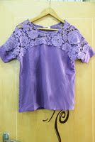 韩版女装秒杀清货时尚紫色镂空花纹短轴秋装新款绣花百塔底衫衬衫