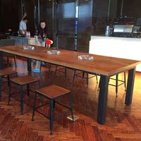 美式餐桌餐凳 实木复古会议桌工作台 复古铁艺咖啡桌 酒吧桌