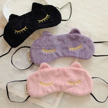 韩版可爱小清新可爱猫咪遮光眼罩睡眠纯棉透气轻挂耳黑色粉色安神