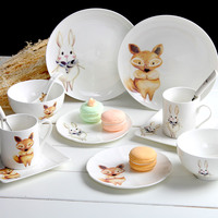 北欧创意家用陶瓷碗碟套装卡通情侣碗盘骨瓷餐具礼盒套装结婚婚庆