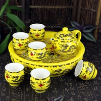 仁峰双层茶具套装特价 双层陶瓷青花瓷中式功夫茶具带茶盘隔热