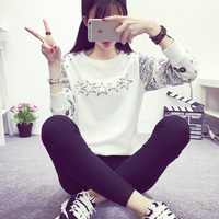 新款韩版大码女装修身女士上衣圆领学生长袖女T恤打底衫