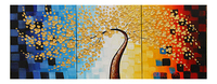 发财树手绘画沙发背景三联画客厅欧式法式挂画现代金色装饰画包邮