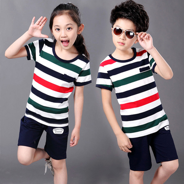 2016男童女童短袖套装夏装新款韩版宝宝儿童T恤中大童运动两件套
