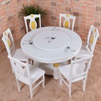 欧式大理石餐桌椅组合 圆形实木饭桌带转盘圆餐桌餐台椅